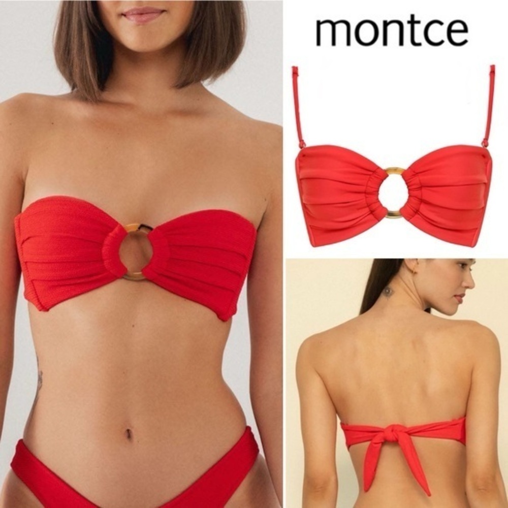 Montce Crimson Micro Scrunch Tori Bandeau Bikini Top Size XL , Red 130$